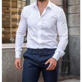 Slim Fit Uzun Kollu Kolay Ütü Teri Emen Nefes Alan Doku Kravatlık Dört Mevsim Beyaz Erkek Gömlek