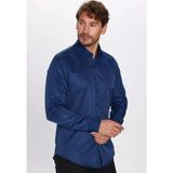 Slim Fit Uzun Kollu Kolay Ütü Teri Emen Nefes Alan Doku Kravatlık Dört Mevsim Erkek Gömlek - Lacivert - XL
