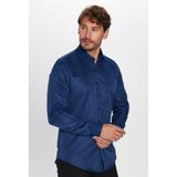 Slim Fit Uzun Kollu Kolay Ütü Teri Emen Nefes Alan Doku Kravatlık Dört Mevsim Lacivert Erkek Gömlek - XS