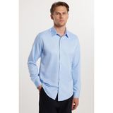 Slim Fit Uzun Kollu Kolay Ütü Teri Emen Nefes Alan Doku Kravatlık Dört Mevsim Mavi Erkek Gömlek - XL