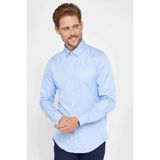 Slim Fit Uzun Kollu Kolay Ütü Teri Emen Nefes Alan Doku Kravatlık Dört Mevsim Mavi Erkek Gömlek