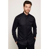 Slim Fit Uzun Kollu Kolay Ütü Teri Emen Nefes Alan Doku Kravatlık Dört Mevsim Siyah Erkek Gömlek - XS