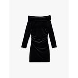 Slim Fit Uzun Kollu Omzu Açık Madonna Yaka Mini Kadife Elbise