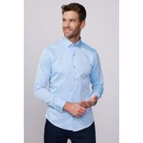 Slim Fit Uzun Kollu Pamuklu Düz Erkek Mavi Gömlek