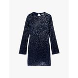 Slim Fit Uzun Kollu Yuvarlak Yaka Sırt Dekolteli Pullu Payetli Mini Elbise
