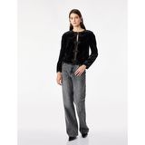 Slim Fit Vatkalı Bisiklet Yaka Uzun Kollu Süslü Düğmeli Kadife Ceket