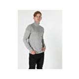 Slim Fit Yarim Balikci Erkek Gri Melanj Kazak