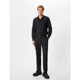 Slim Fit Yarım Italyan Yaka Uzun Kollu Gömlek - Siyah - 2XL