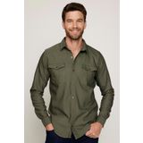 Slim Fit Yıkamalı Denım Düz Çift Cep Yeşil Gömlek