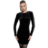 Slim Fit Yuvarlak Yaka Uzun Kollu Mini Pullu Payetli Kadife Elbise