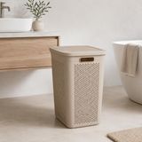 Slim Kapaklı Çamaşır Sepeti, İnce Dar Alan Plastik Kirli Çamaşır Kutusu, Banyo Çamaşır Odası ve Dolap Yanı Kullanımına Uygun Kirli Sepeti (latte)