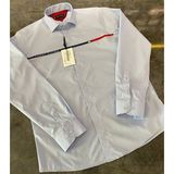 Slim Kesim Göğüs Şerit Baskılı Erkek Gömlek - Mavi-BE823 - 2XL