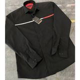 Slim Kesim Göğüs Şerit Baskılı Erkek Gömlek - Siyah