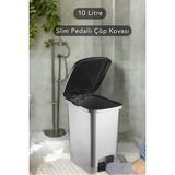 Slim Pedallı Banyo Mutfak Çöp Kovası - 10 Litre - Antrasit - 10 lt - Gri