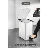Slim Pedallı Banyo Mutfak Çöp Kovası - 10 Litre - Beyaz - 10 lt