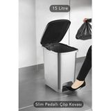 Slim Pedallı Banyo Mutfak Çöp Kovası - 15 Litre - Antrasit - 15 lt - Gri