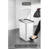 Slim Pedallı Banyo Mutfak Çöp Kovası - 15 Litre - Beyaz - 15 lt