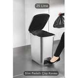 Slim Pedallı Banyo Mutfak Çöp Kovası - 25 Litre - Antrasit(Iç Kovasız) - 25 lt - Gri