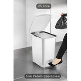 Slim Pedallı Banyo Mutfak Çöp Kovası - 25 Litre - Beyaz (Iç Kovasız) - 25 lt