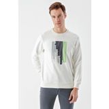 Slimfit Bisiklet Yaka Önü Baskılı 2 İplik Erkek Sweatshirt BEYAZ L