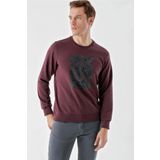 Slimfit Bisiklet Yaka Önü Baskılı 2 İplik Erkek Sweatshirt BORDO XXL