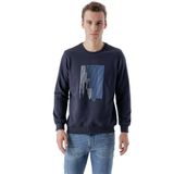 Slimfit Bisiklet Yaka Önü Baskılı 2 İplik Erkek Sweatshirt LACİVERT XL