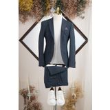 Slimfit Çizgili Mono Yaka Çift Yırtmaçlı Likralı Jogger Takım Elbise LACİVERT 46-6 Drop