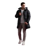 Slimfit Kapşonlu Çıtçıt Ve Fermuar Kapamalı Yan Ve Gögüs Fermuar Cepli Yoğun Elyaf Dolgulu Uzun Mont SİYAH L