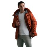 Slimfit Kapşonlu Çıtçıt Ve Fermuar Yan Fermuar Cepli Elyaf Dolgulu Astarlı Erkek Uzun Spor Mont KİREMİT S