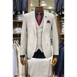 Slimfit Kesim Armur Desen Erkek Yelekli Takim Elbise-Tas - 48 - Taş