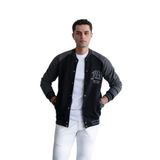 SLİMFİT KOLEJ YAKA ÇITÇIT KAPAMALI YAZILI POLARLI ERKEK HIRKA SİYAH XL
