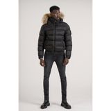 Slimfit Kürklü Kapşonlu (Kürk ve Kapşon Çıkmalı) Beli Lastikli Şişme Mont - Siyah - 48