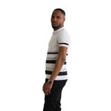 Slimfit Polo Yaka Likralı Çizgili Triko Kumaş Yazlık Spor Erkek T-shirt BEYAZ XL