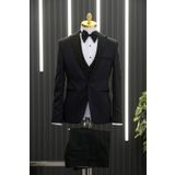 Slimfit (Skinny Kesim) Desenli Sivri Sabit Yaka Yelekli Papyonlu Smokin Takım Elbise MOR 46-6 Drop
