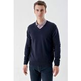 Slimfit V Yaka Düz Basic Model Pamuklu Erkek Uzun Kol Triko Kazak LACİVERT S