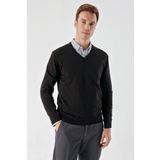 Slimfit V Yaka Düz Basic Model Pamuklu Erkek Uzun Kol Triko Kazak SİYAH M