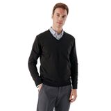 Slimfit V Yaka Düz Basic Model Pamuklu Erkek Uzun Kol Triko Kazak SİYAH XXL