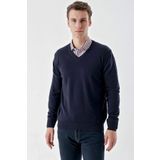 Slimfit V Yaka Düz Basic Model Pamuklu Erkek Uzun Kol Triko Kazak