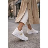 Slipcat Dantel Detaylı Trend 5 cm Platform Yüksek Taban Kadın Sneaker Spor Ayakkabı - Beyaz - Beyaz