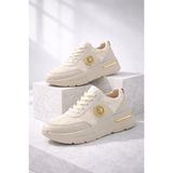 Slipcat Dantel Detaylı Trend 5 cm Platform Yüksek Taban Kadın Sneaker Spor Ayakkabı - Krem