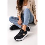 Slipcat Dantel Detaylı Trend 5 cm Platform Yüksek Taban Kadın Sneaker Spor Ayakkabı - Siyah - Beyaz
