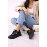Slipcat Dantel Detaylı Trend 5 cm Platform Yüksek Taban Kadın Sneaker Spor Ayakkabı - Siyah - Siyah