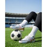 Slipcat Erkek Laliga Çoraplı Krampon Çim ve Halı Saha Futbol Ayakkabısı Hafif ve Konforlu - Beyaz - Altın