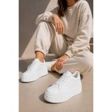Slipcat Kadın 5 cm Topuklu, Kalın Platform Tabanlı, Şık, Bağcıklı Sneaker