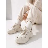 Slipcat Kadın, Kalın Tabanlı, Bağcıklı, Günlük Spor Ayakkabı Sneaker - Bej - Leopar