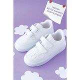 Slipcat Kids Unisex Beyaz Spor Ayakkabı Okul İçin Düz Tabanlı Konforlu Tasarım - Beyaz - Beyaz