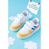 Slipcat Kids Unisex Spor Ayakkabı Beyaz - Mavi Renkli Okul Ayakkabısı Düz Tabanlı Rahat Tasarım
