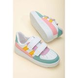 Slipcat Kids Unisex Spor Ayakkabı Sneakers Lila - Yeşil Renkli Okul Ayakkabısı Düz Taban