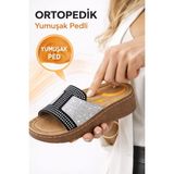 Slipcat Taşlı Yumuşak Hafif Taban Önü Açık Günlük Anne Kadın Terlik - Gümüş