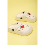 Slipcat Unisex Çocuk Figürlü Sticker Sandalet-Terlik Rahat ve Esnek Tabanlı Tasarım - Ekru